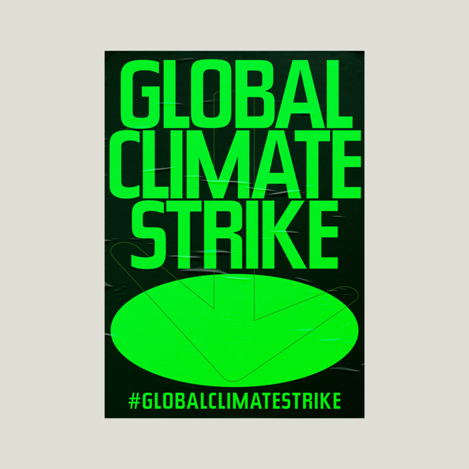 Büro Gestalten: Open Source Poster-Design zum selbst ausdrucken und individualisieren für #globalclimatestrike (Global Climate Strike, Schwarz auf Neongrün Affiche auf Beige)