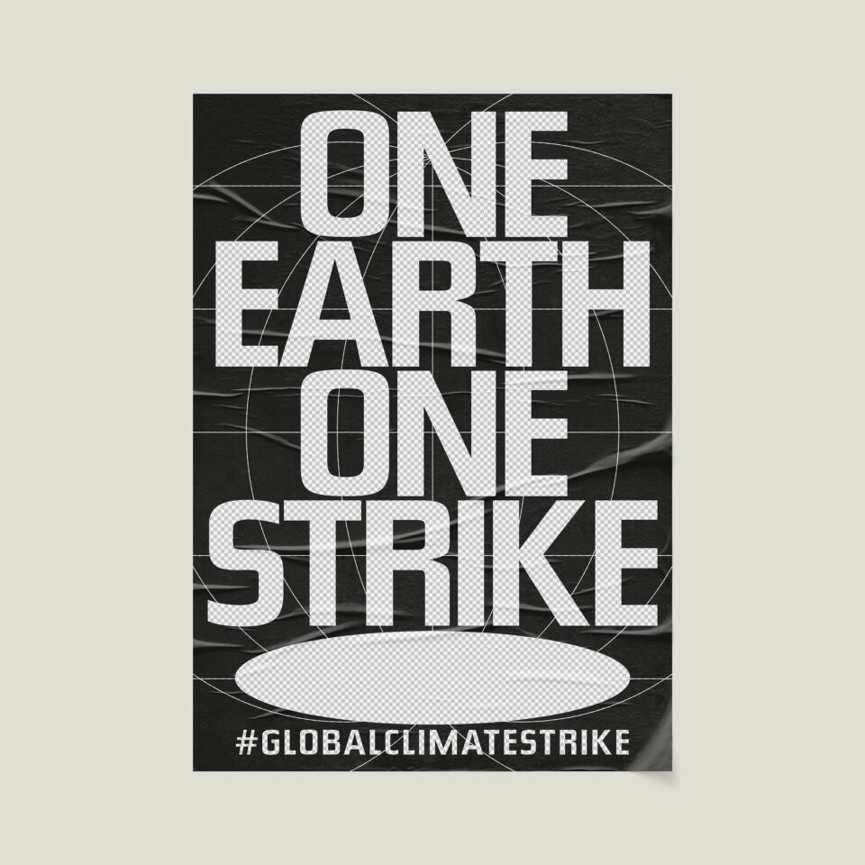 Büro Gestalten: Open Source Poster-Design zum selbst ausdrucken und individualisieren für #globalclimatestrike (One Earth One Strike, Schwarz & Transparent auf Beige)