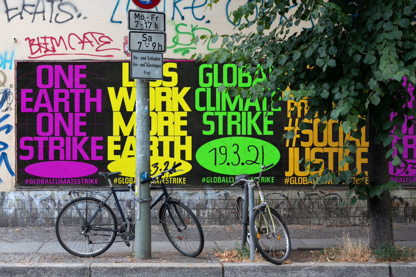 Büro Gestalten: Open Source Poster-Design zum selbst ausdrucken und individualisieren für #globalclimatestrike (5 Motive Straßen-Mockup, querformatig)