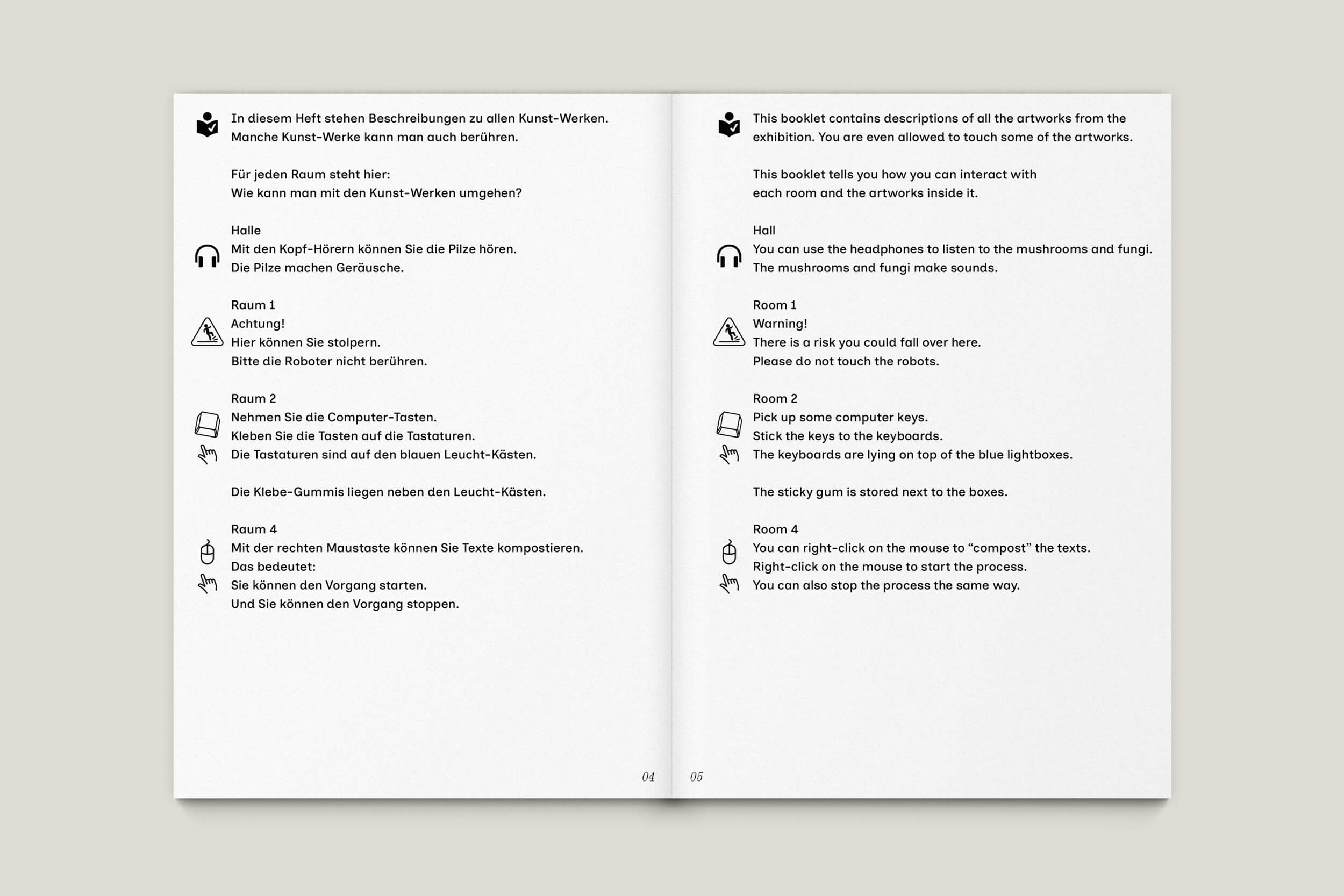 Büro Gestalten: Begleitheft zur Ausstellung »KI$$ KI$$« (Shu Lea Cheang, Ludwig Forum Aachen 2025/26), S. 4–5 des Booklets