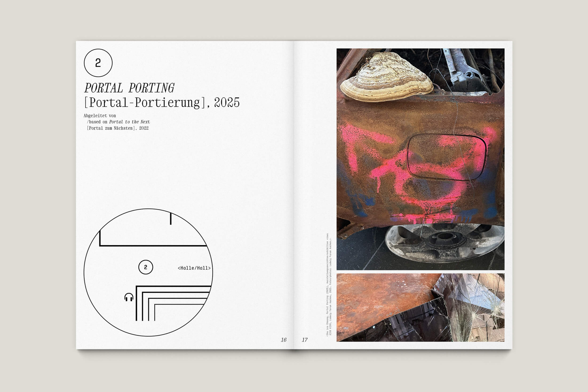 Büro Gestalten: Begleitheft zur Ausstellung »KI$$ KI$$« (Shu Lea Cheang, Ludwig Forum Aachen 2025/26), S. 16–17 des Booklets