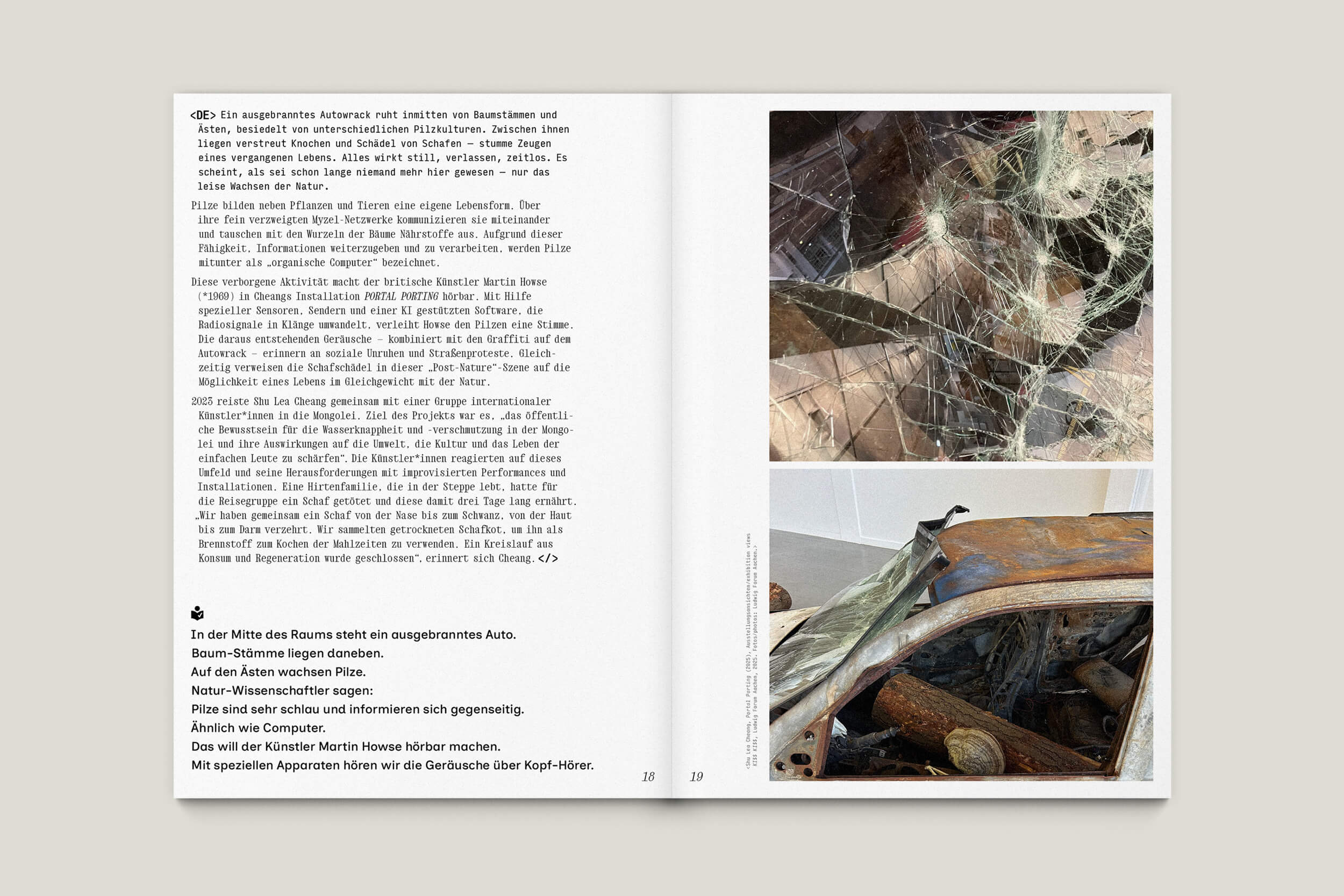 Büro Gestalten: Begleitheft zur Ausstellung »KI$$ KI$$« (Shu Lea Cheang, Ludwig Forum Aachen 2025/26), S. 18–19 des Booklets