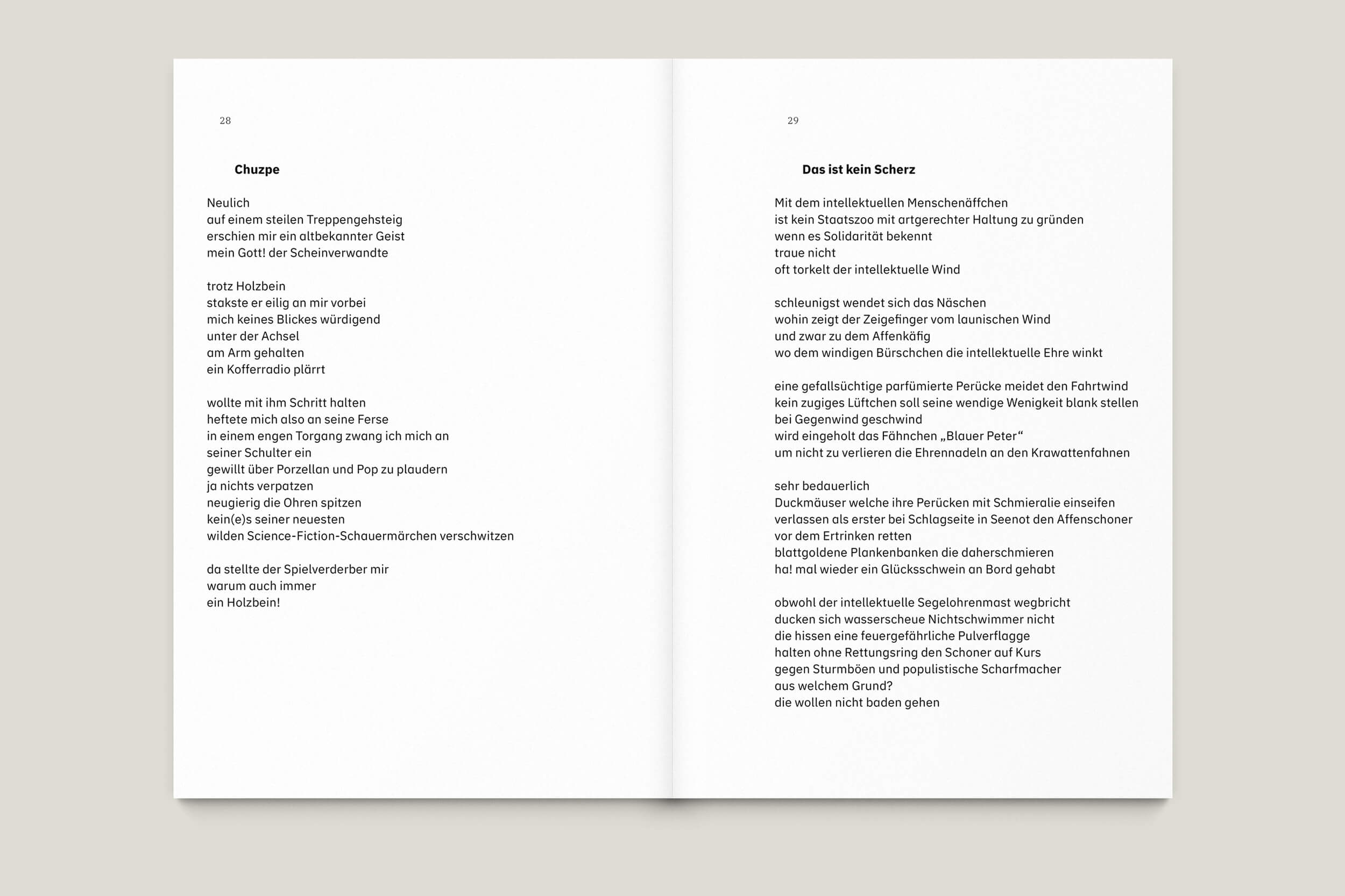 Büro Gestalten: Anstiftung zum Gerangel, Gedichtband (S. 28–29, MU)
