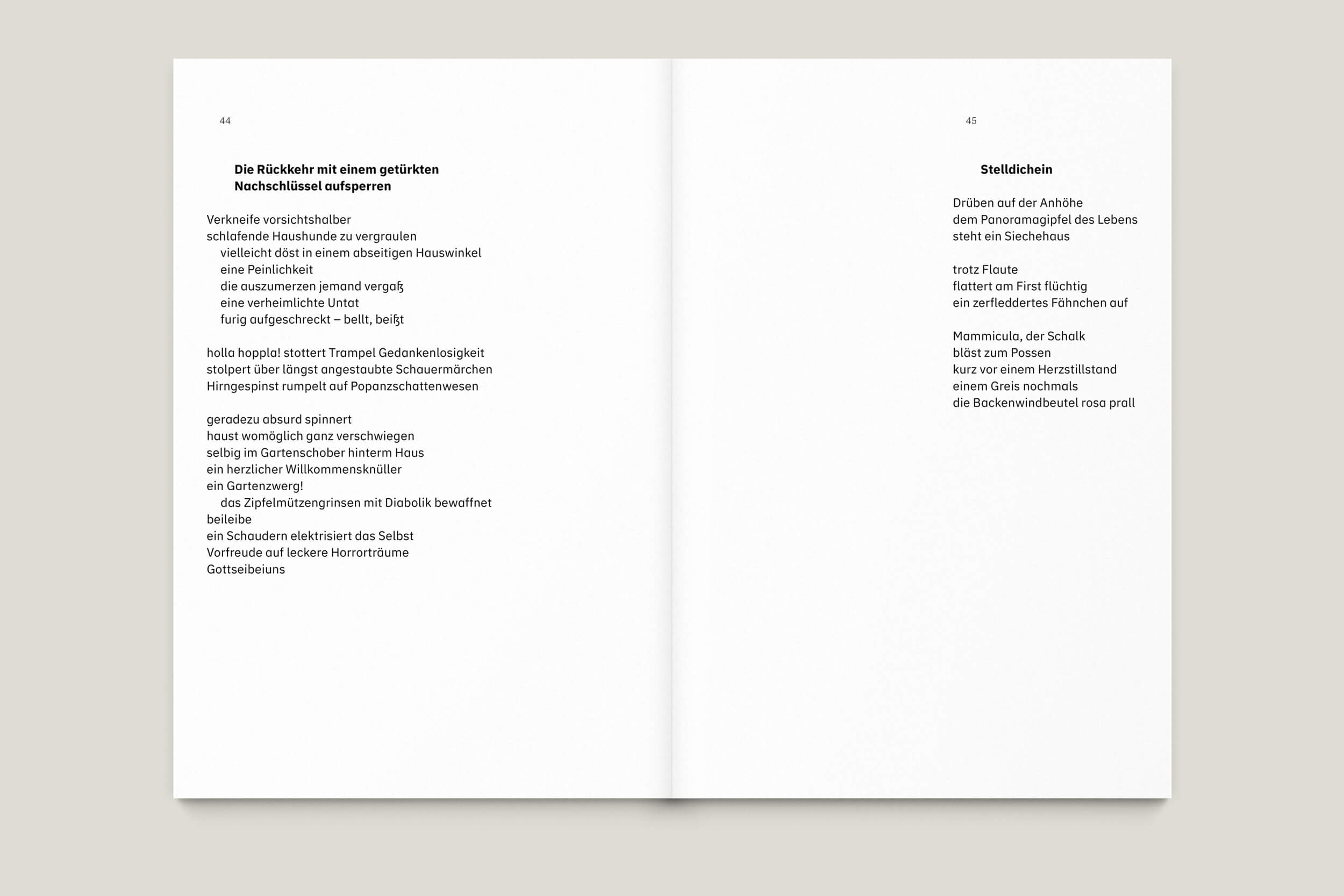 Büro Gestalten: Anstiftung zum Gerangel, Gedichtband (S. 44–45, MU)