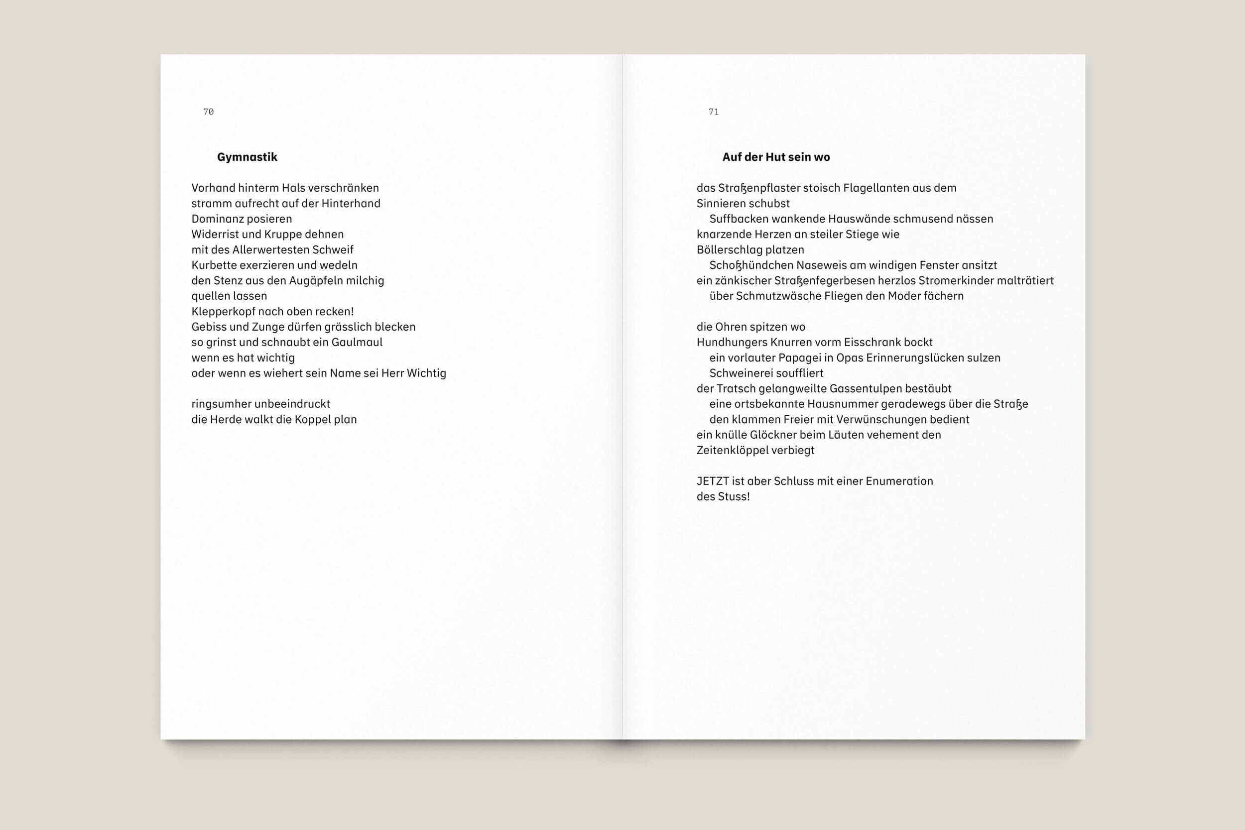 Büro Gestalten: Anstiftung zum Gerangel, Gedichtband (S. 70–71, MU)