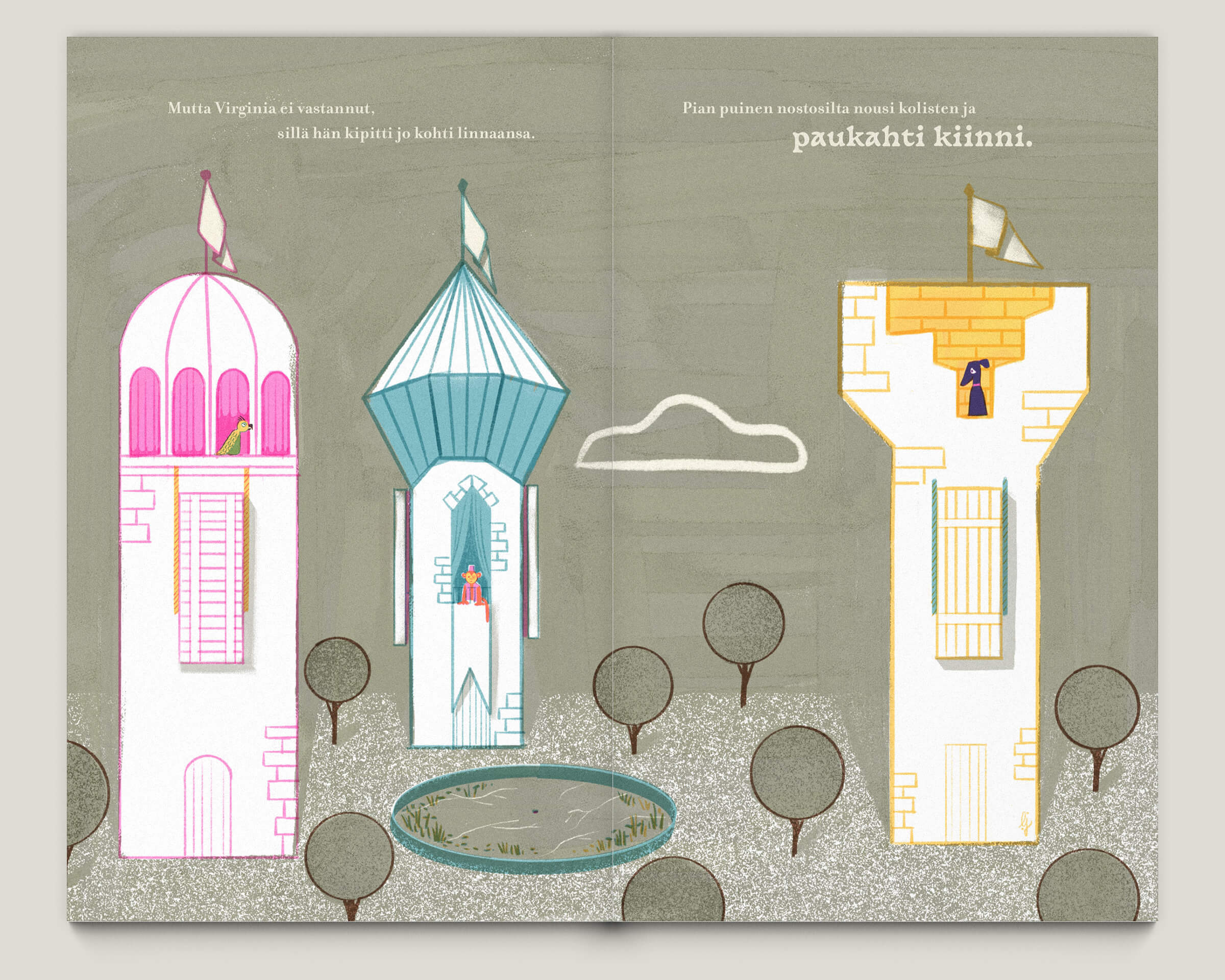 Büro Gestalten: Kolme Kuningatarta – Kinderbuch (S. 10–11, MU, Illustration: Luisa Jung, Text: Heidi Viherjuuri)