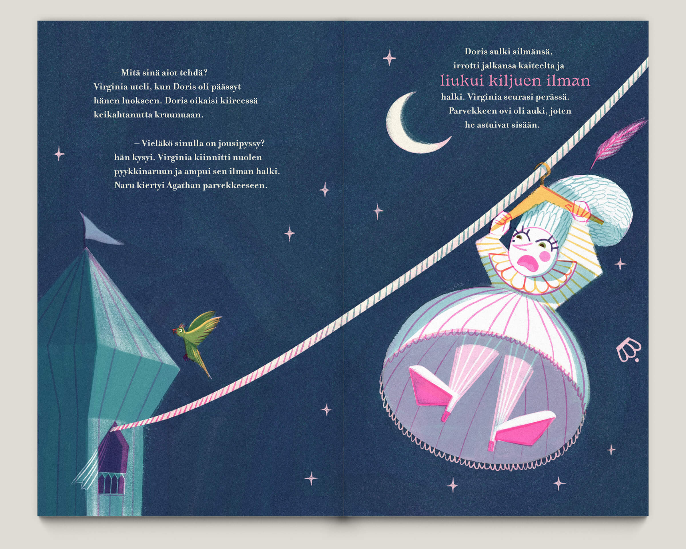 Büro Gestalten: Kolme Kuningatarta – Kinderbuch (S. 22–23, MU, Illustration: Luisa Jung, Text: Heidi Viherjuuri)