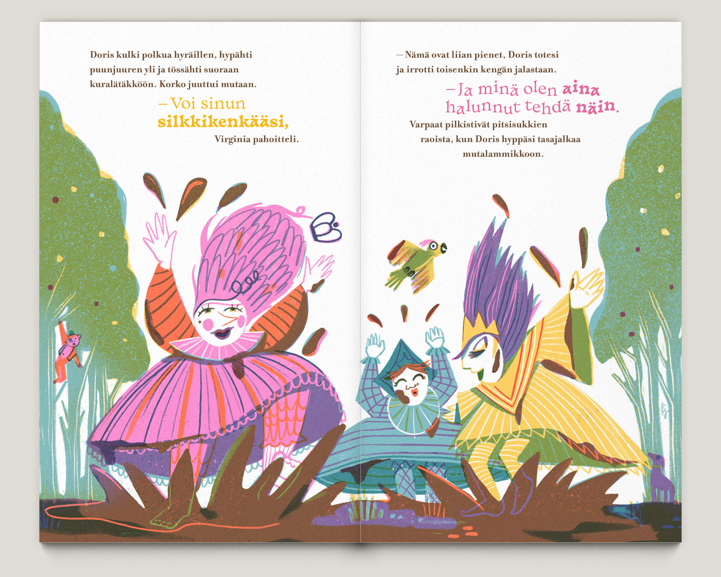 Büro Gestalten: Kolme Kuningatarta – Kinderbuch (S. 32–33, MU, Illustration: Luisa Jung, Text: Heidi Viherjuuri)