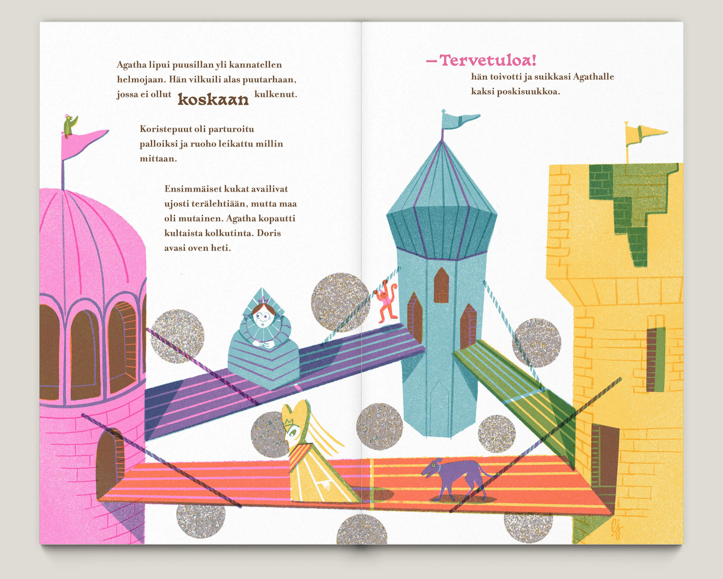 Büro Gestalten: Kolme Kuningatarta – Kinderbuch (S. 4–5, MU, Illustration: Luisa Jung, Text: Heidi Viherjuuri)