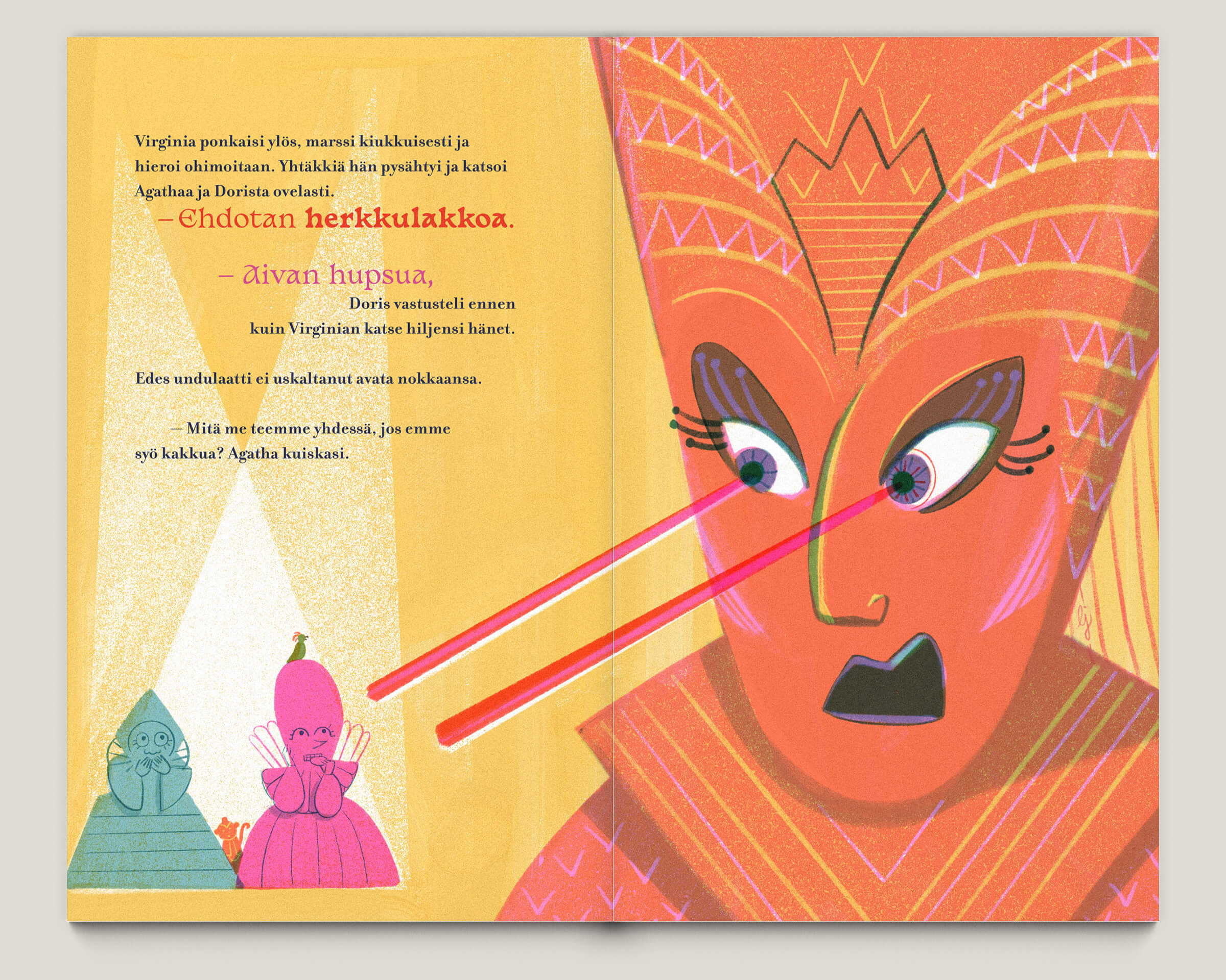 Büro Gestalten: Kolme Kuningatarta – Kinderbuch (S. 8–9, MU, Illustration: Luisa Jung, Text: Heidi Viherjuuri)