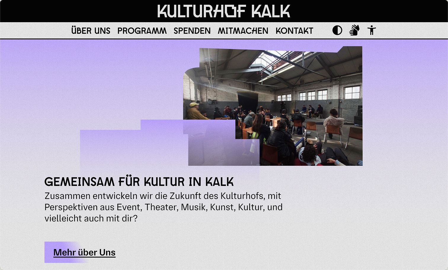 Büro Gestalten: Redesign Kulturhof Kalk, Screenshot der Deslktop-Ansicht
