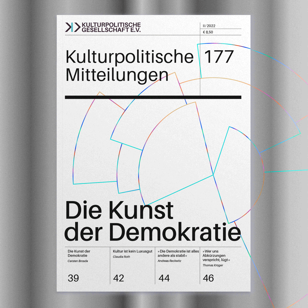 Büro Gestalten: Die Kunst der Demokratie Kongress-Corporate-Design (Cover Kulturelle Mitteilungen #177, animiert)