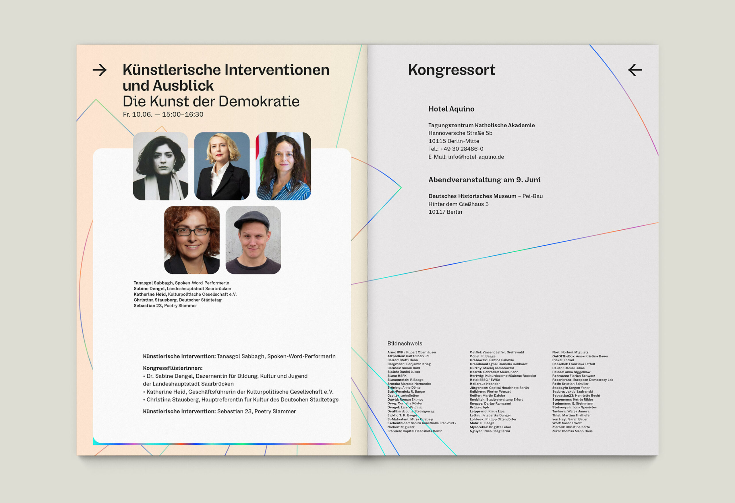 Büro Gestalten: Die Kunst der Demokratie Kongress-Corporate-Design (Programmheft, Ausblick, mockup)