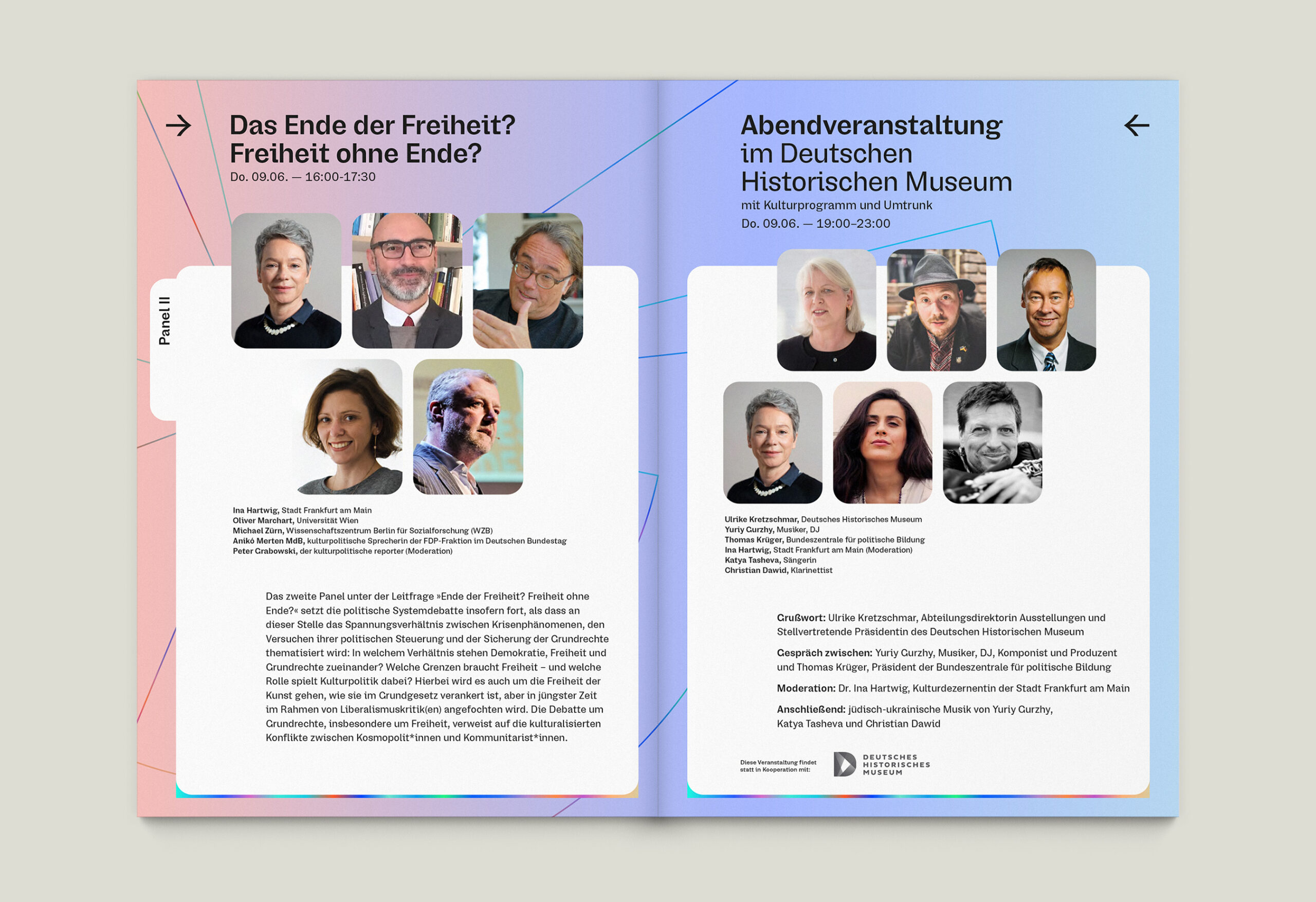 Büro Gestalten: Die Kunst der Demokratie Kongress-Corporate-Design (Programmheft, Panel II + Abendveranstaltung, mockup)