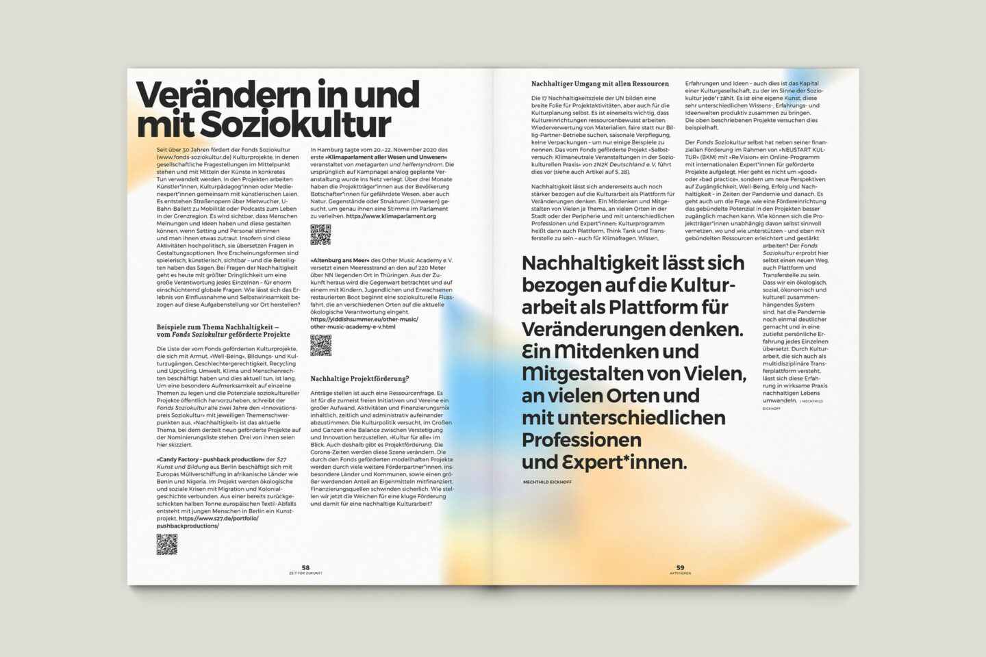 Büro Gestalten: Zeit für Zukunft – Sonderpublikation der Kulturpolitischen Gesellschaft Bonn anlässlich der gleichnamigen Summerschool 2020, S. 58–59