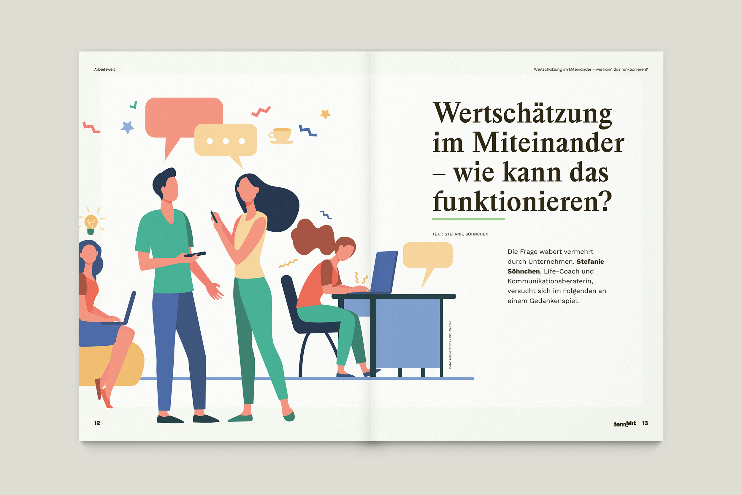 Büro Gestalten: femMit – Magazin für ein neues Miteinander (Innenseiten 12–13)
