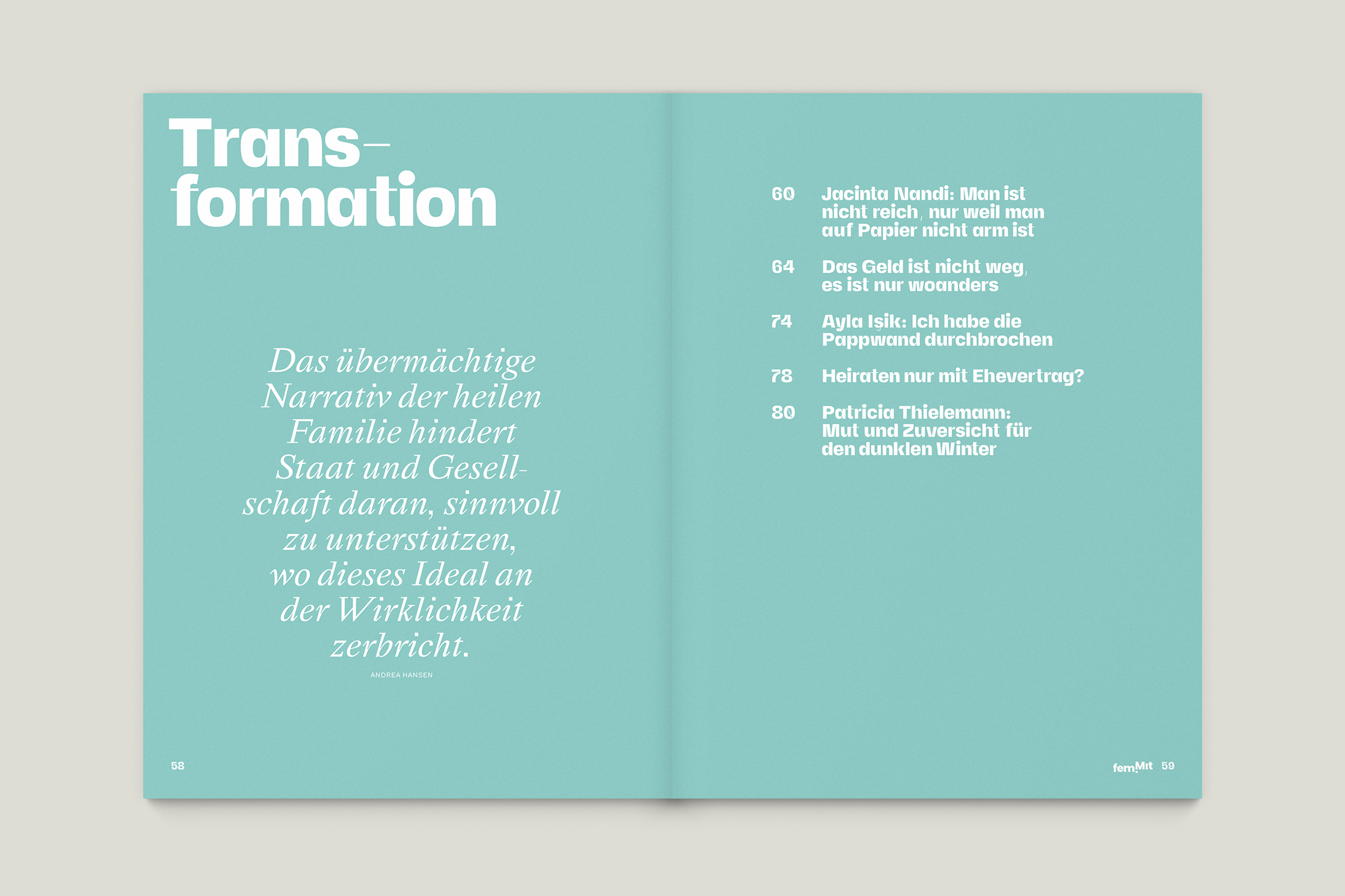 Büro Gestalten: femMit – Magazin für ein neues Miteinander (Innenseiten 58–59)