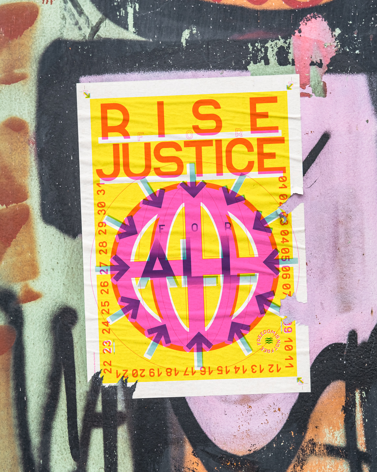Büro Gestalten: Rise for All for Justice –Awareness-Poster (plakatiert, hoch)