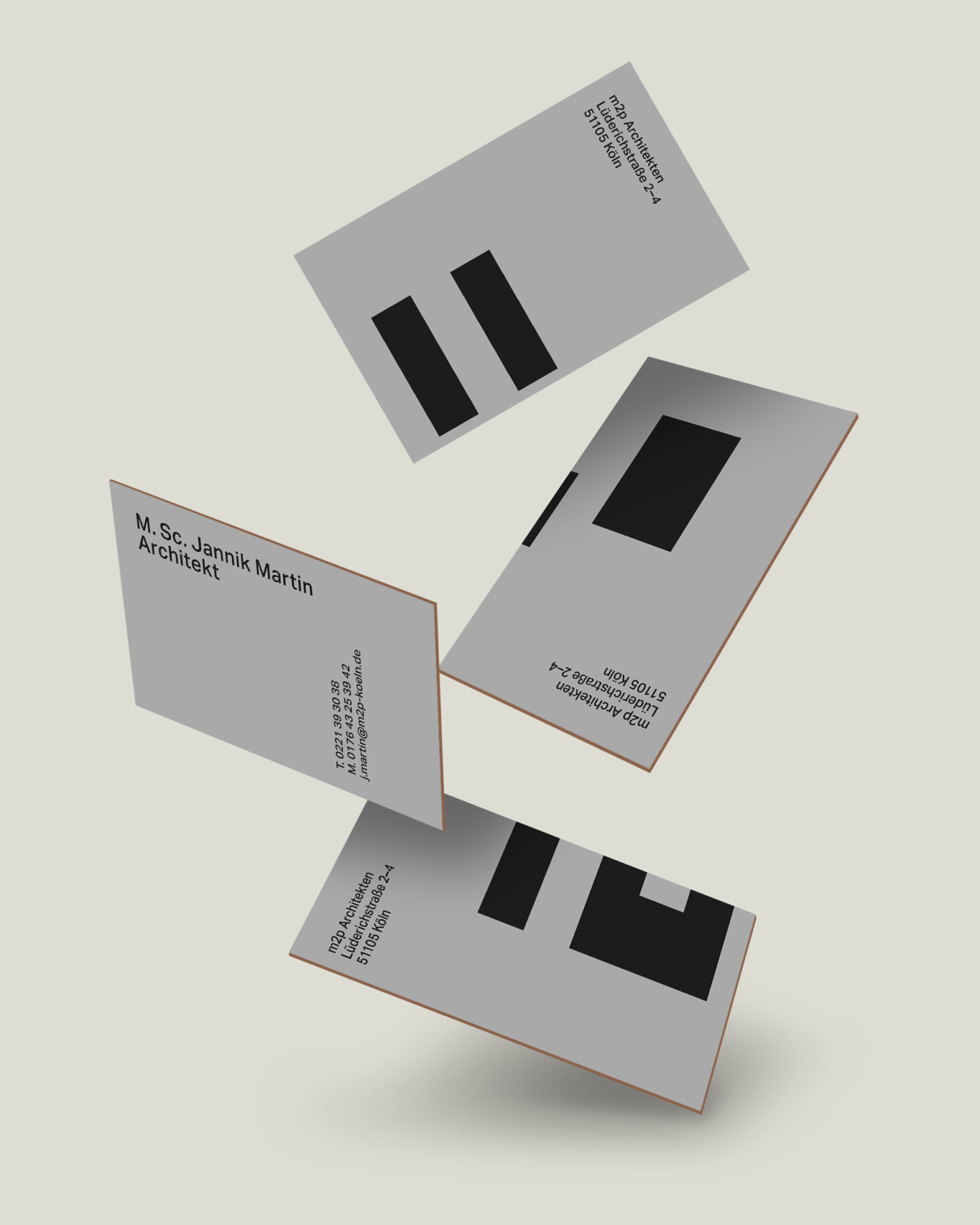 Karsten Rohrbeck: m2p-Architekten – Corporate Design (schwebende Visitenkarten)