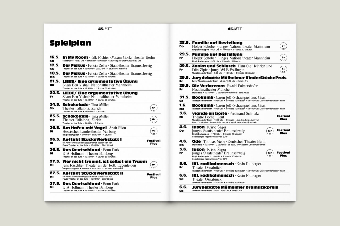 Programmbroschur Stücke 45 – Mülheimer Theatertage 2020 S. 2-3