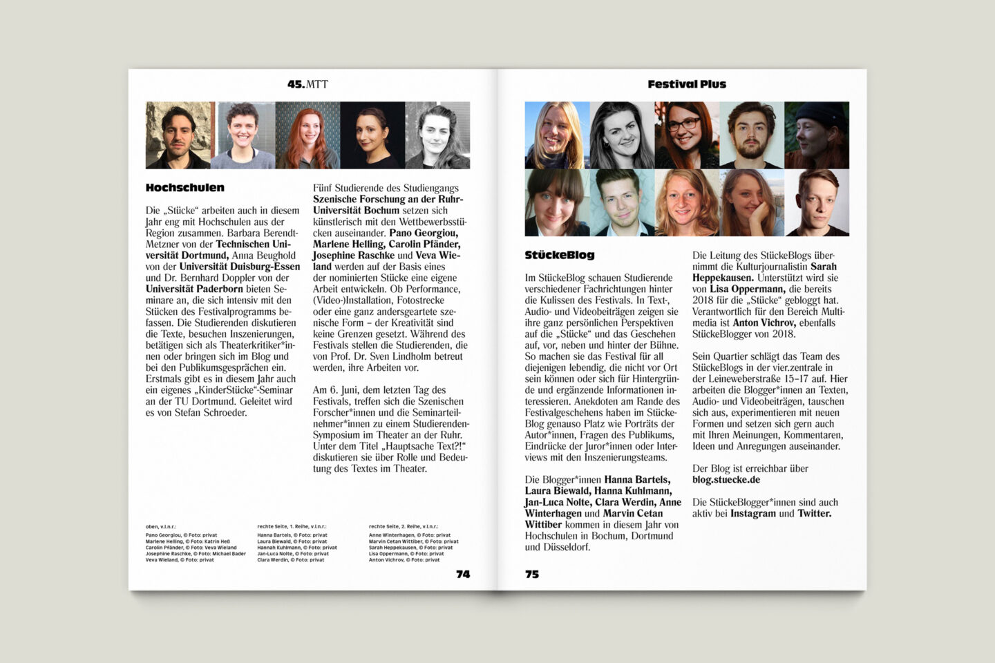 Programmbroschur Stücke 45 – Mülheimer Theatertage 2020 S. 74-75